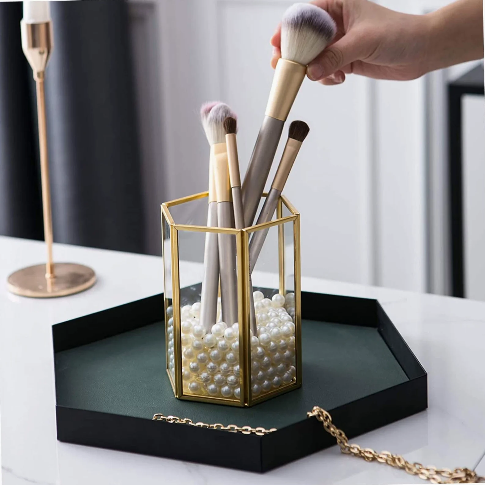 Ipetboom Organizer Trasparente Ampia Capacità Pennelli Trucco per Contenitore Cosmetici in Vetro Resistente, Porta Pennelli e Regalo da Scrivania per Uso Domestico per Donne