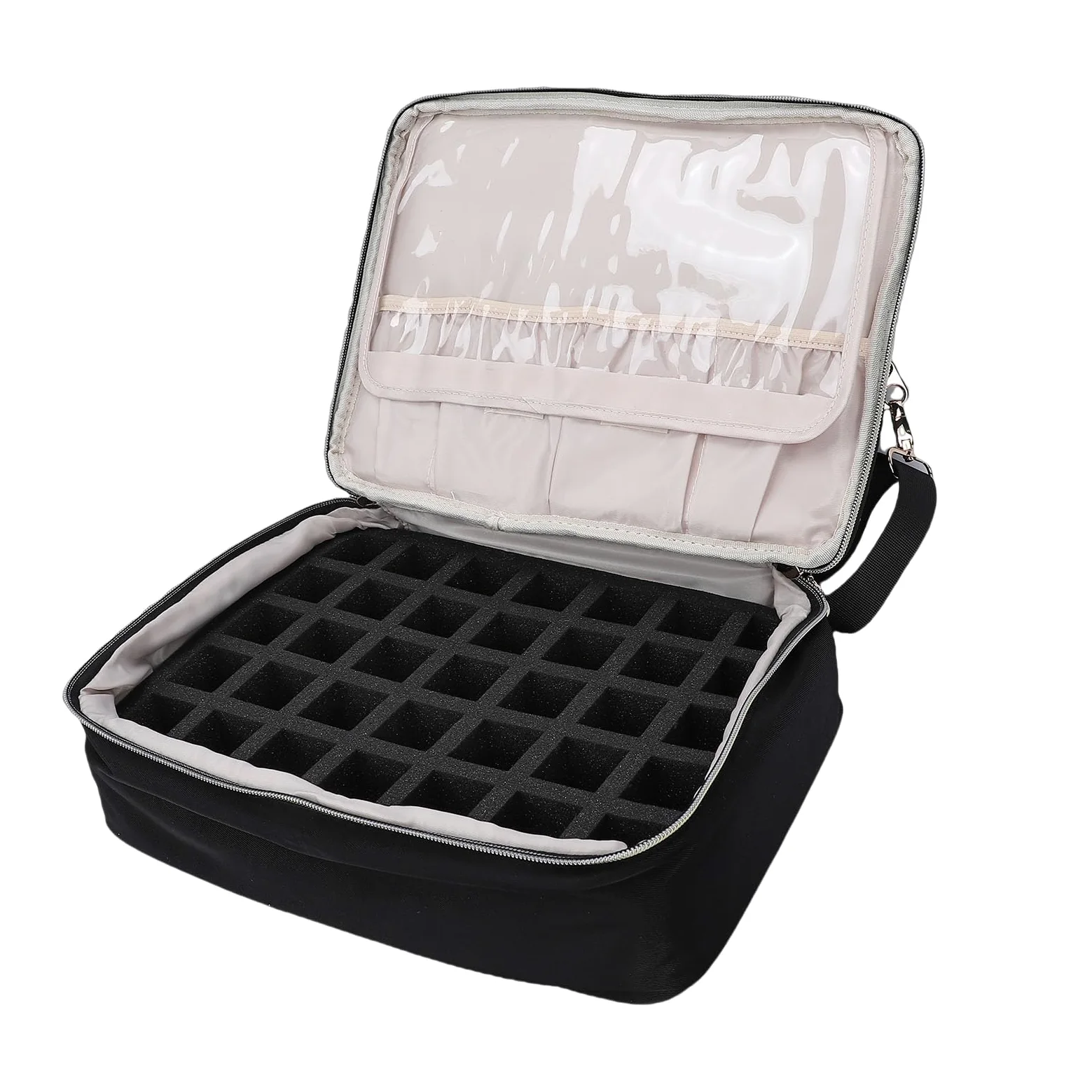 Borsa Organizer per Smalti per Unghie, Custodia Portatile per Manicure Viaggio Professionale con Tracolla Regolabile, Contiene 60 Bottiglie per Onicotecnici e Professionisti del Salone (BLACK)