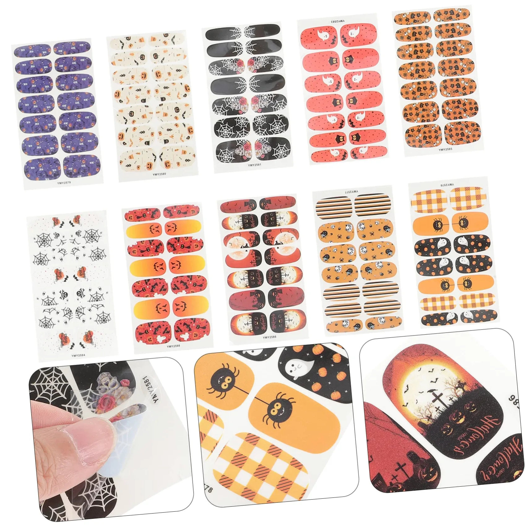 Ipetboom 50fogli Adesivi Per Unghie Halloween Stickers e Decorazioni Autoadesive Per Nail Art Facili Applicare Per Halloween e Manicure Festive