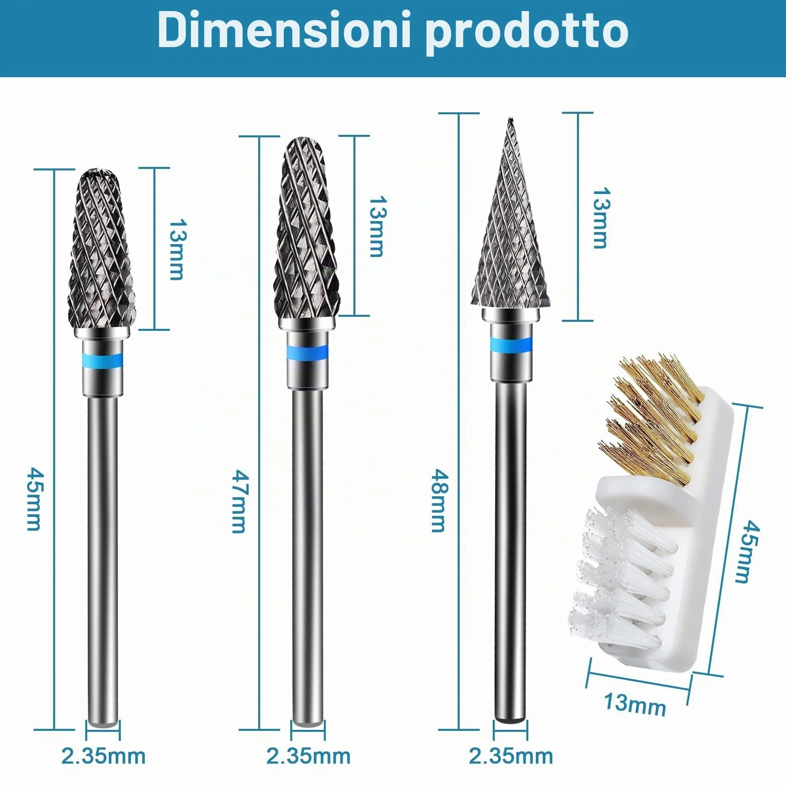 Punte Fresa Unghie Carburo di Tungsteno Grana Media per Rimuovere Gel Acrilico Cuticola, Strumenti Manicure Pedicure 3 Pezzi