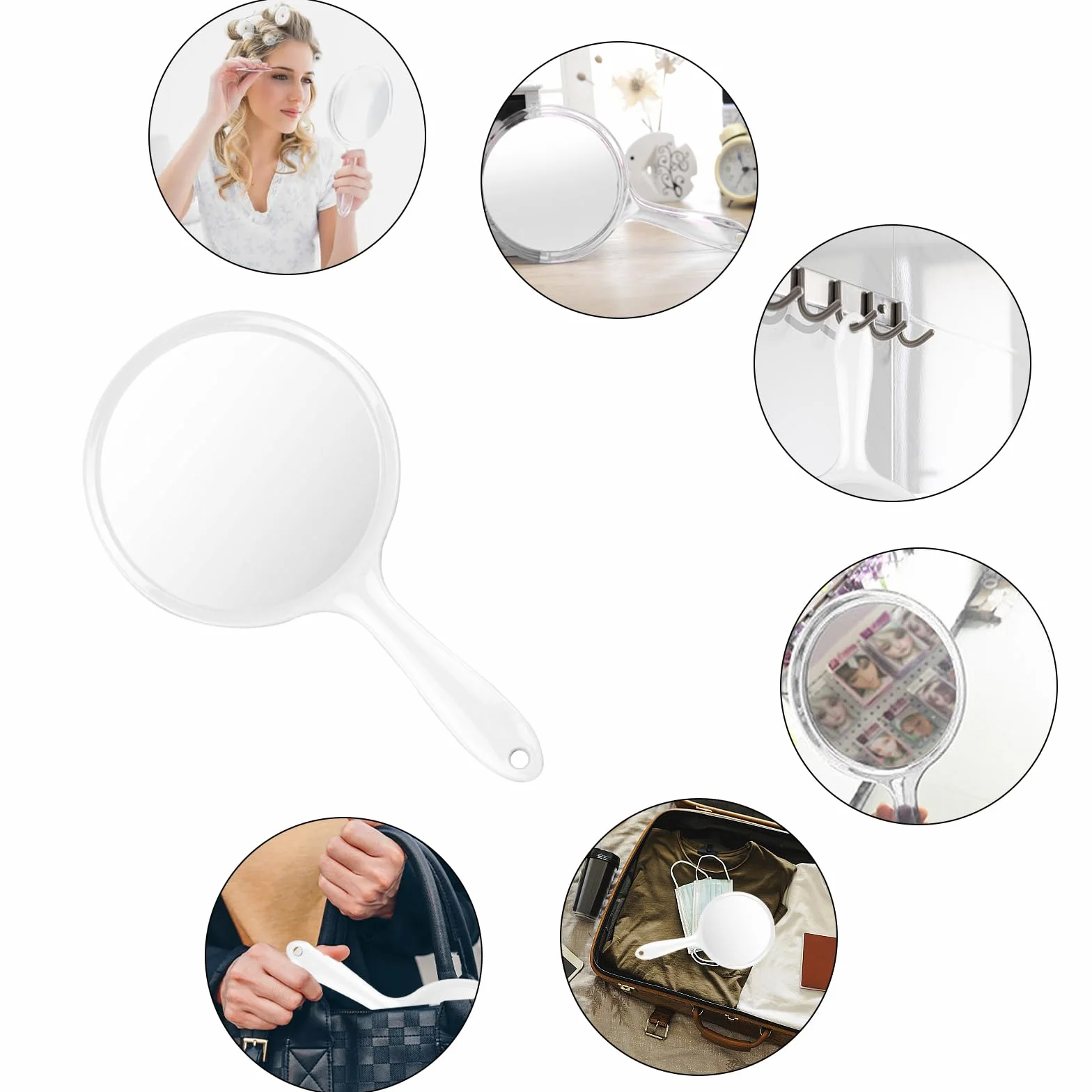 specchio a mano bifacciale, specchio a mano con manico, lente d'ingrandimento trasparente multifunzione 1x/2x, adatta per il trucco quotidiano femminile., SMJ-2X