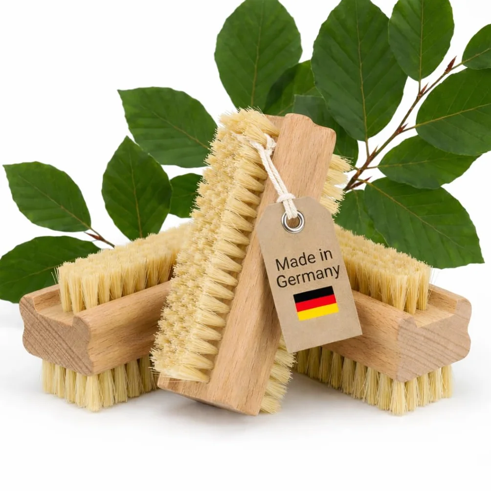 MC-Trend Set di 3 Spazzole per Unghie e Mani in Legno, Setole Naturali, Vegano, Made in Germany