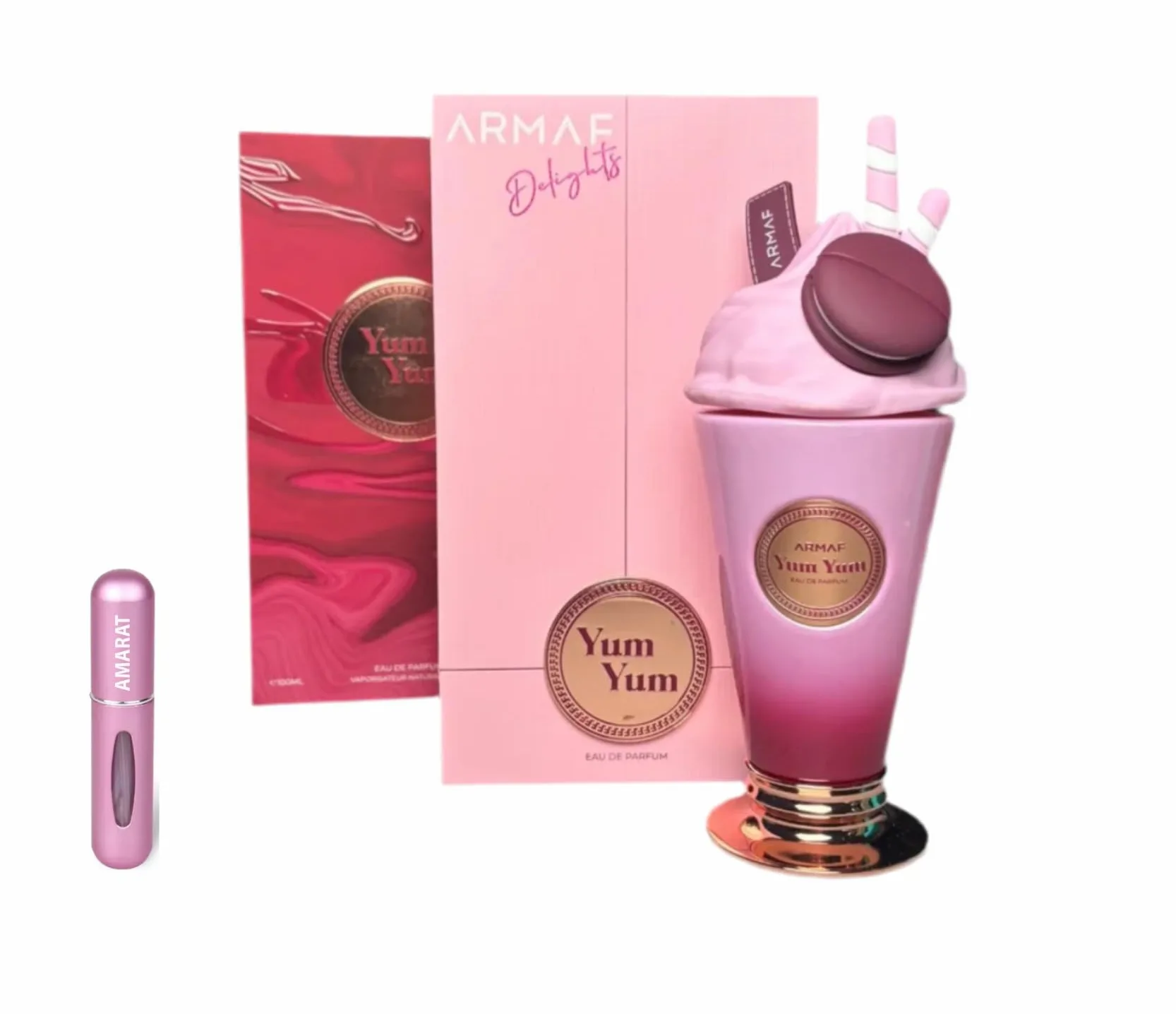 Profumo Yum Eau de Parfum da 100 ml, profumo arabo da donna a lunga durata, con atomizzatore ricaricabile, 5 ml, fragranza dolce e fruttata con note di ciliegia, vaniglia e muschio