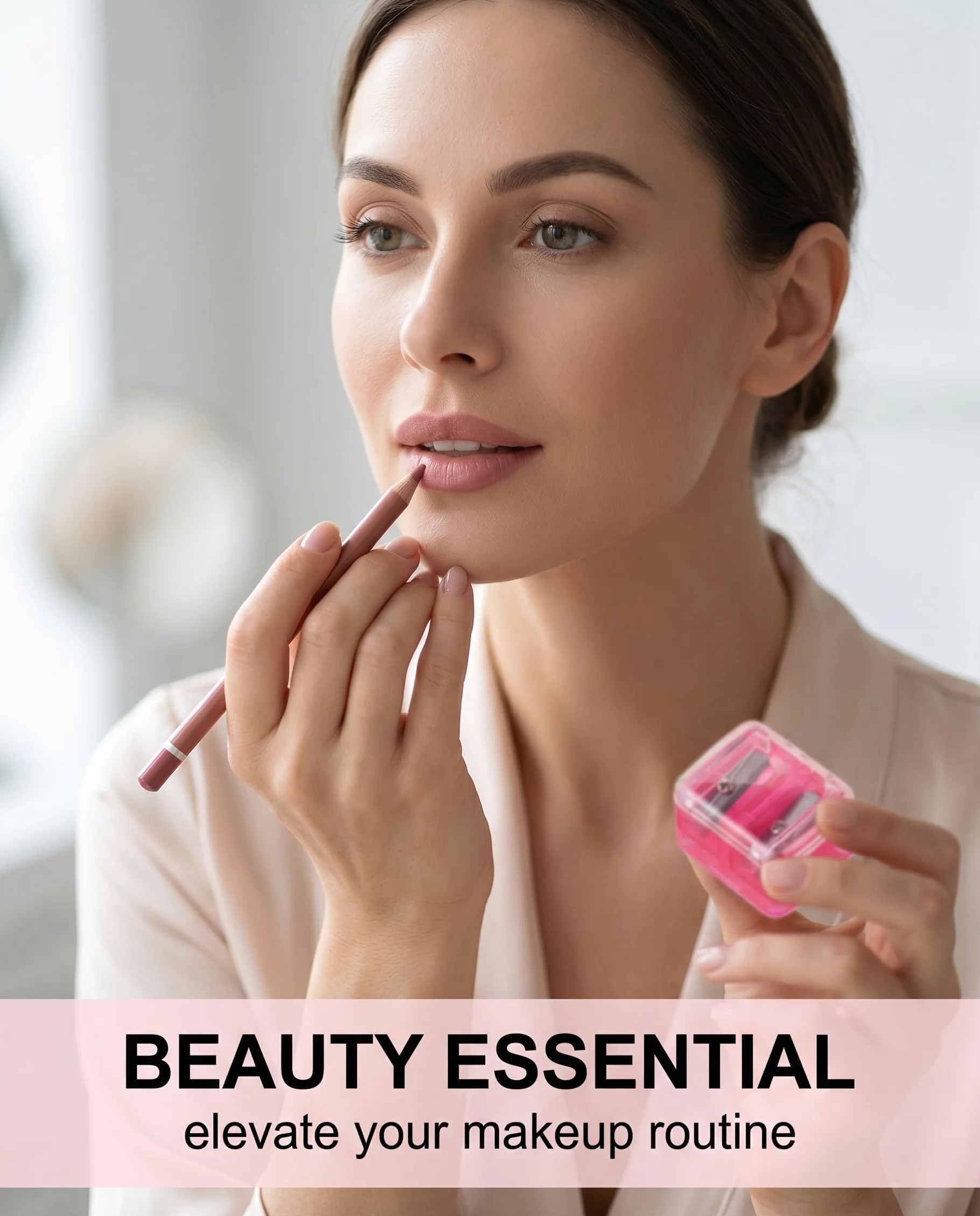 Temperamatite Trucco Universale 2 Pezzi Rosa, con Lame di Precisione per Matite Sopracciglia, Labbra, Eyeliner