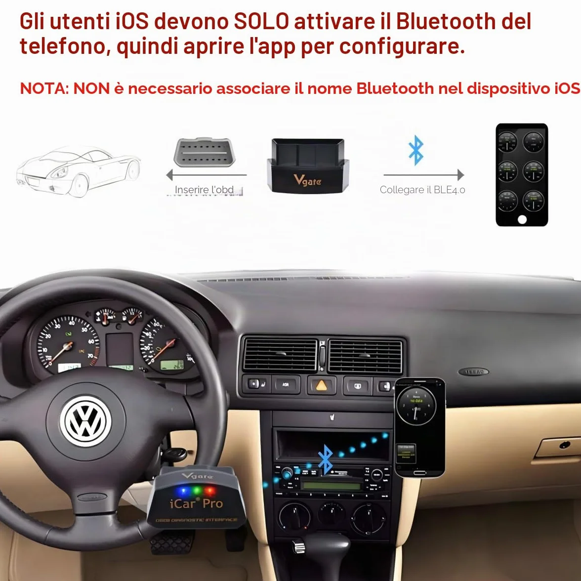 Vgate iCar Pro Bluetooth 4.0 BLE OBD2 Lettore di codici di guasto OBDII Scanner Auto Check Engine Light