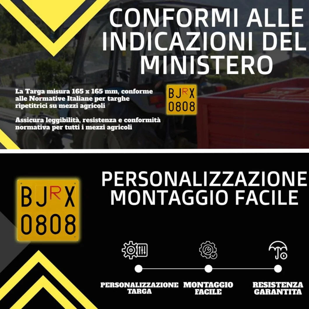 Targa Ripetitrice Agricola in Alluminio Made in Italy - Targhe Agricole Originali con Numeri Omologati e Protezione UV per Trattori