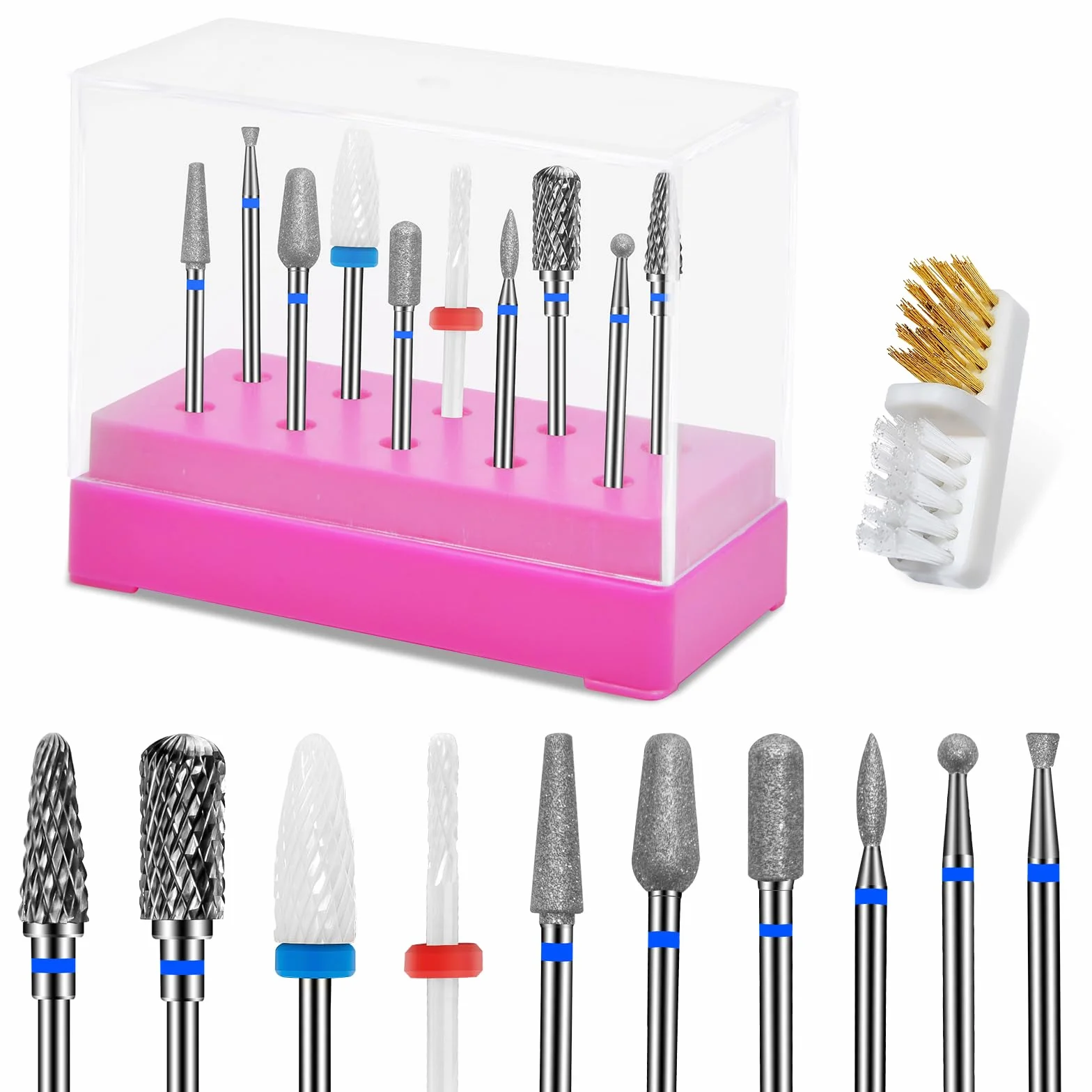 CGBE 10 Punte Fresa Unghie: 3/32 Pollici Punta Fresa Rimozione Gel - Professionale Punta da Trapano per Unghie con Manicure Portapunte - per Rimozione Cuticola Gel Acrilico - per Manicure Pedicure