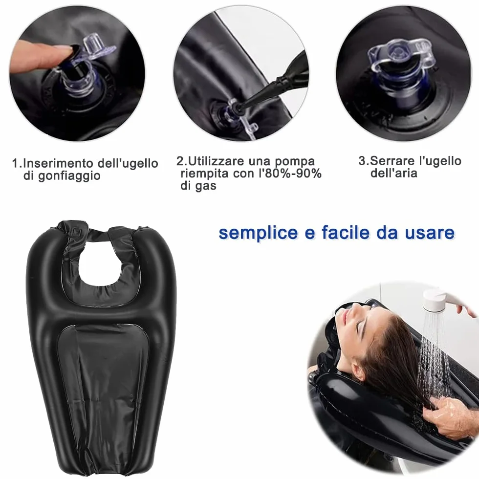 Voarge Lavatesta Portatile per Parrucchieri, Poggiatesta per Lavare Capelli Lavandino Casa, Lavabo Gonfiabile per Capelli, Lavatesta Portatile per Anziani, Incinte, Disabili, Parrucchieri