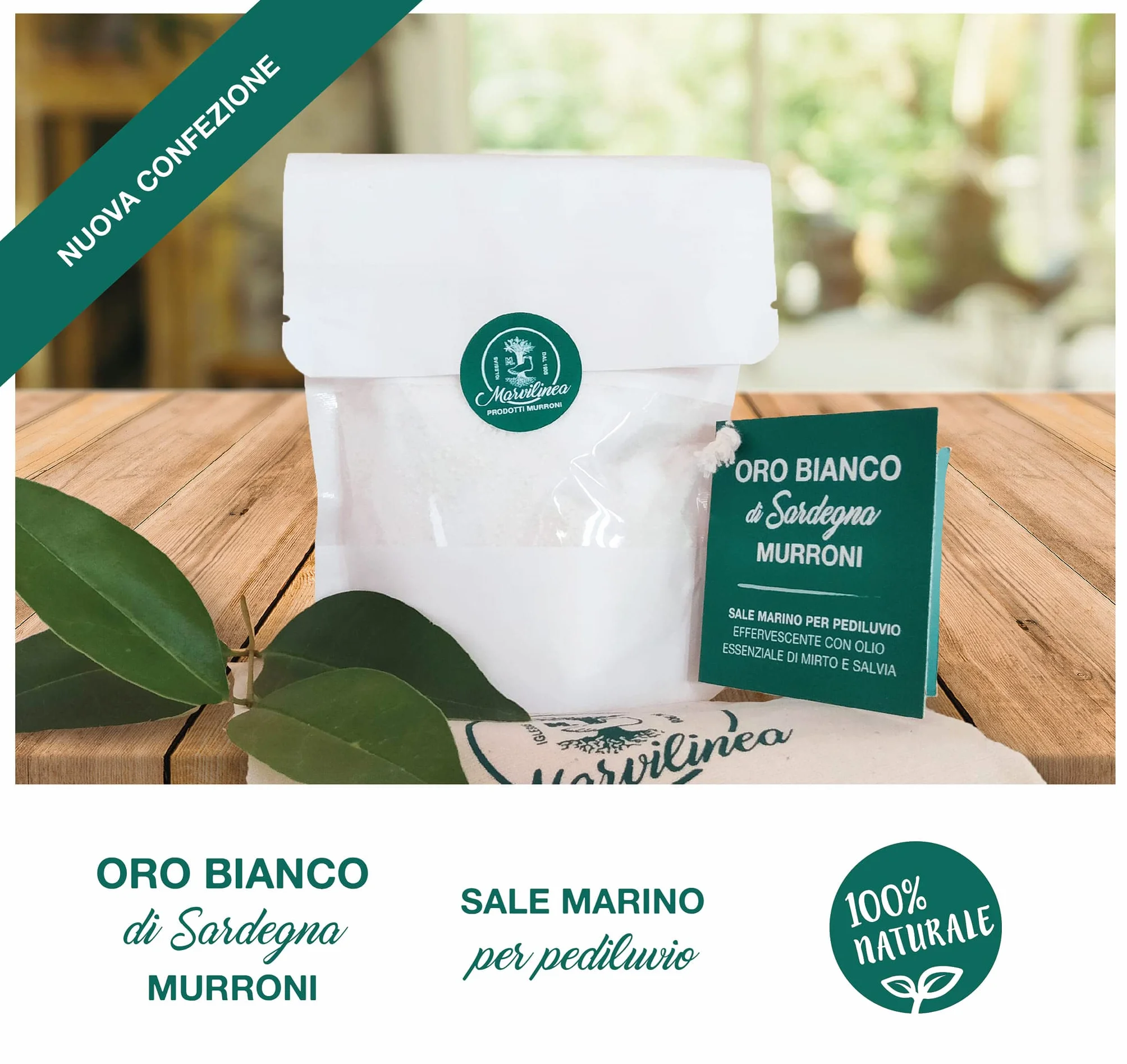Sale pediluvio effervescente, linea ORO BIANCO di Sardegna Murroni