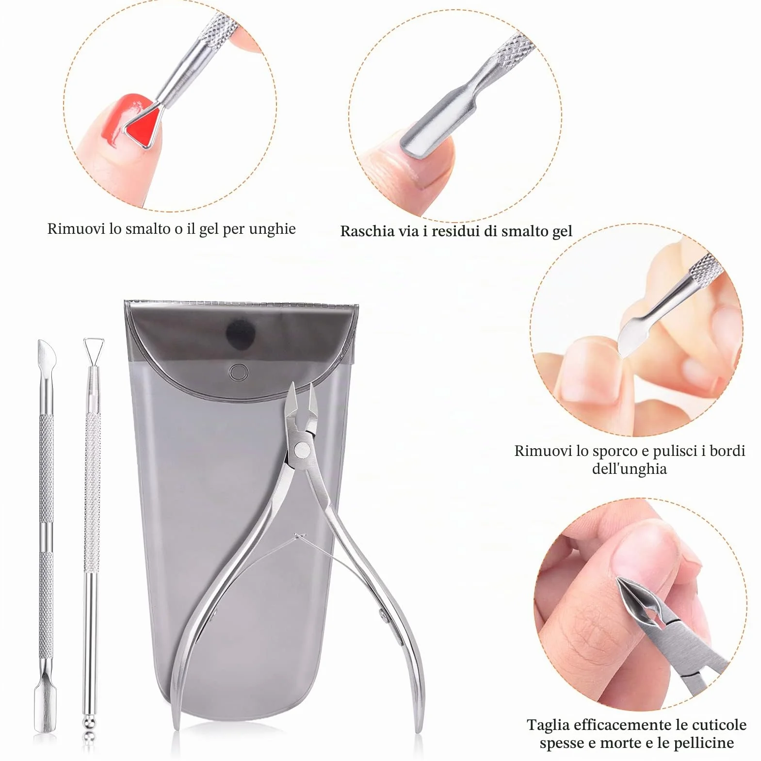 13pcs Lime e Buffer per Unghie, Spingi Cuticole Raschietto con Tronchesino per Unghie Professional e Spazzola Unghie per Manicure e Unghie Salone