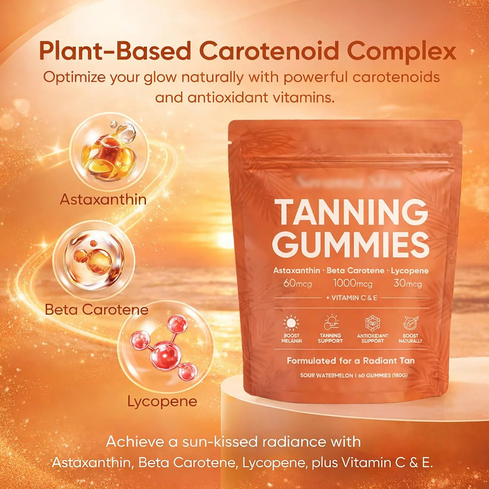 Gummies Abbronzanti da Donna, Tanning Gummies Women, Abbronzatura Rapida Senza Sole, Astaxantina, Miscela di Beta-Carotene e Licopene, Luminosità e Idratazione Della Pelle per un Bagliore Naturale (3)