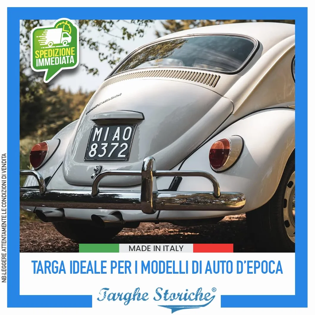 Targa Auto Epoca Posteriore 1963-1975 Plastica Replica Personalizzata Made in Italy