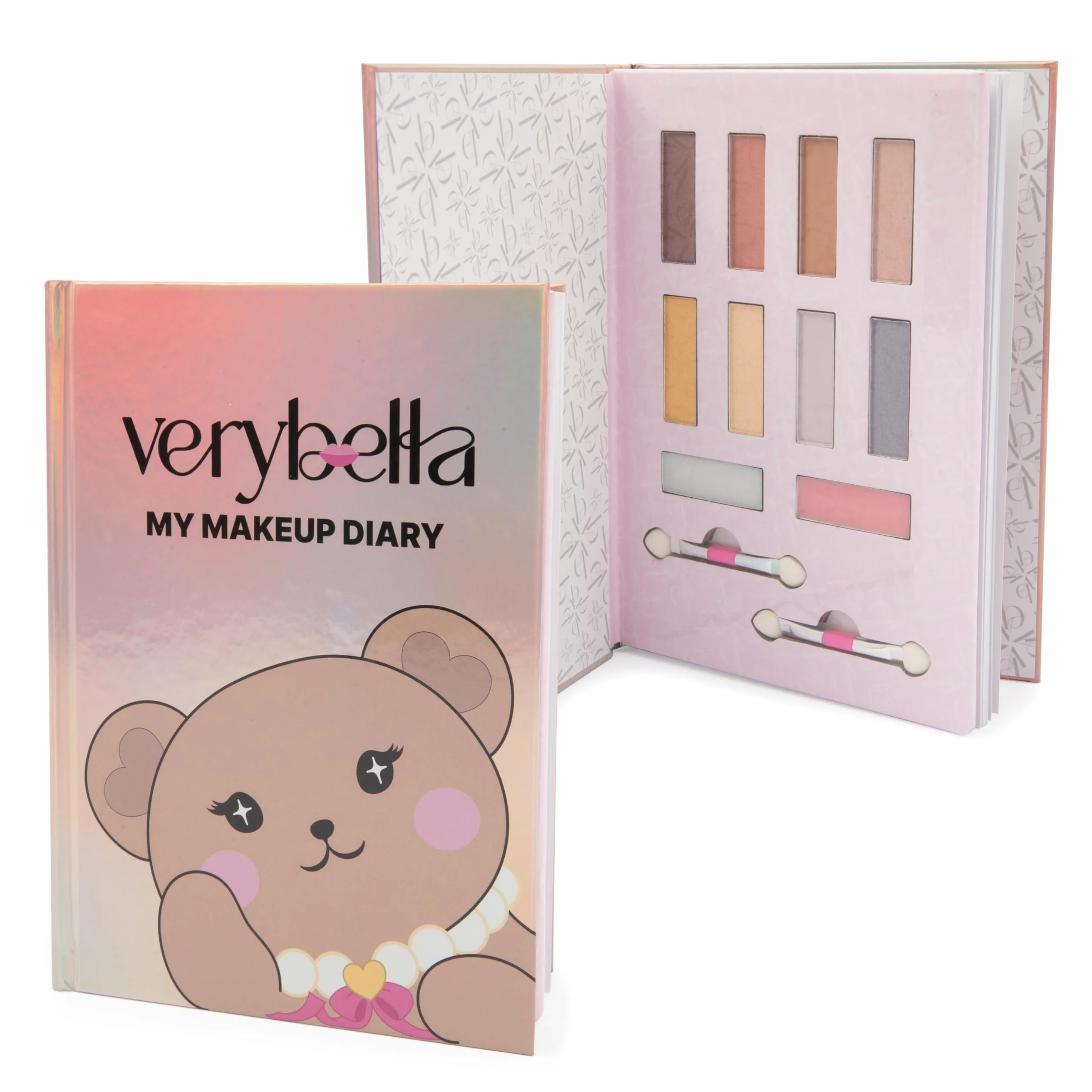 Diario Make Up, Effetto Irridescente, Tema Orsetto, Include 8 Colorazioni di Ombretti Chiari e Scuri, 2 Burrocacao, 2 Applicatori, e Pagine a Righe Dove Scrivere Segreti di Bellezza