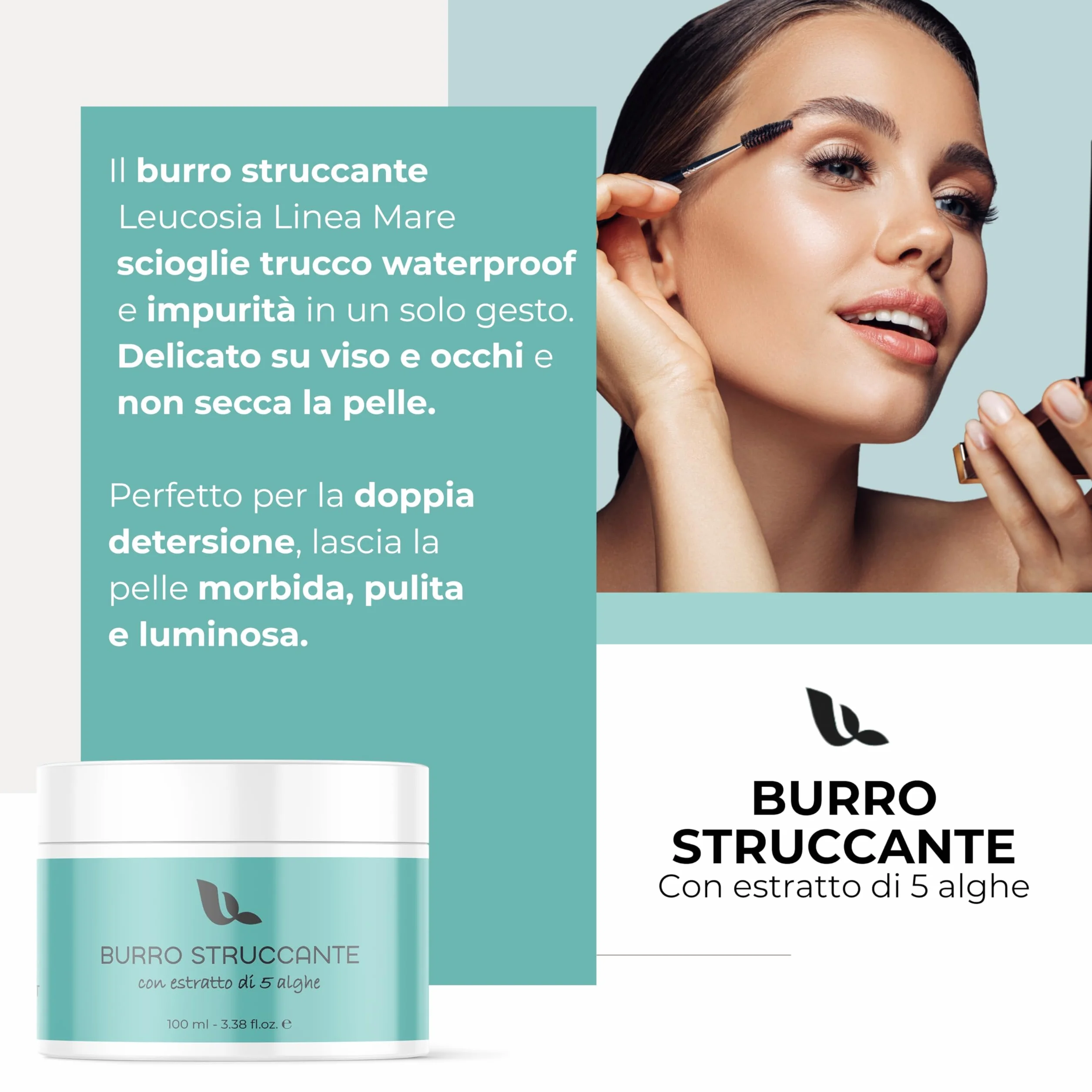 Balsamo Struccante da Viaggio Con Estratto Di 5 Alghe 100ml Burro Struccante Waterproof Rimuove Impurità, Sebo in Eccesso e SPF Skincare Coreana con Oli, Burri Naturali Cleansing Balm, Estratti Marini