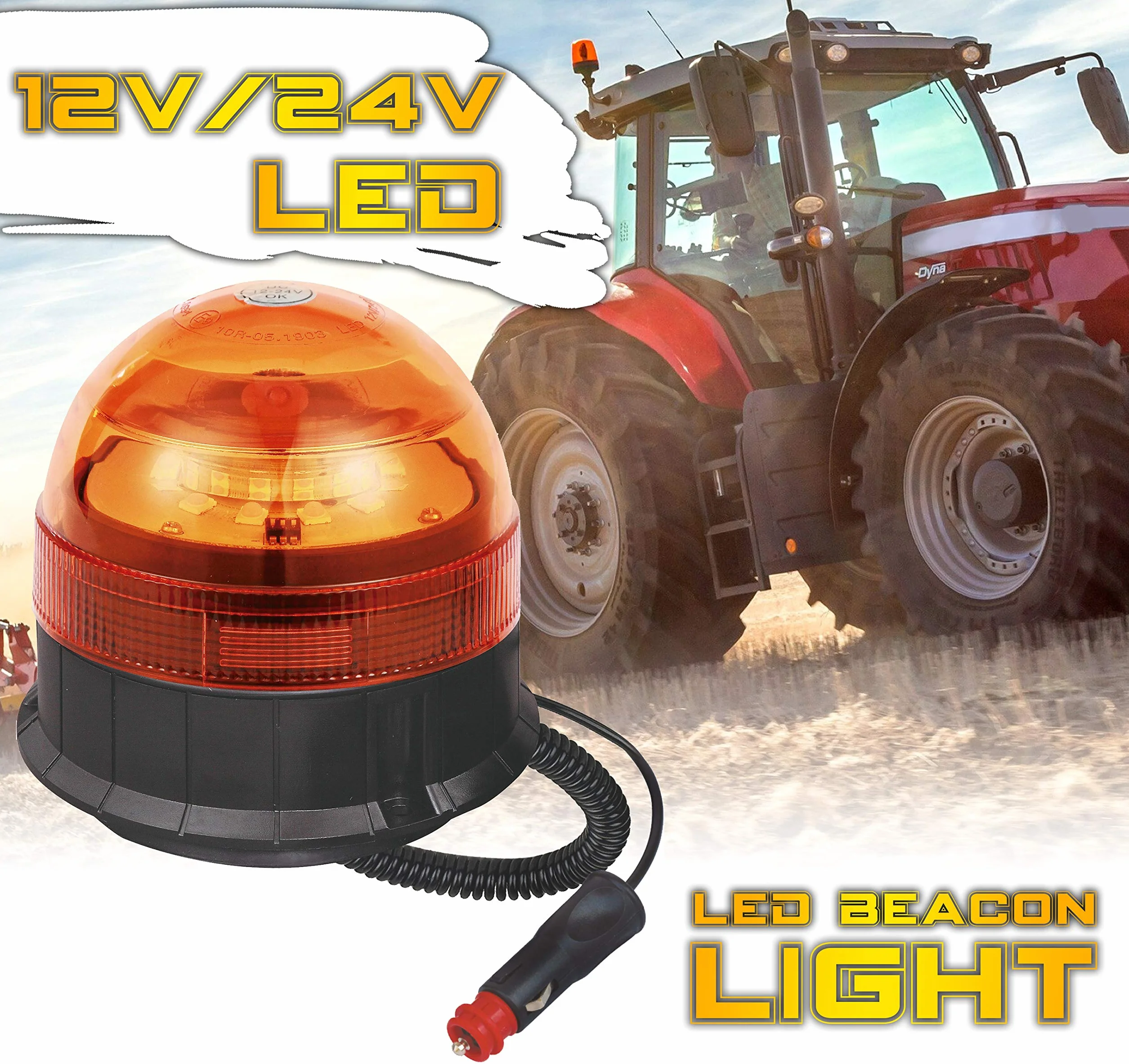 Ryme Automotive Rotativo Ambra LED R65 Segnalazione Avvertimento Omologato 3 Funzioni Flash Rotazione Lampeggiante