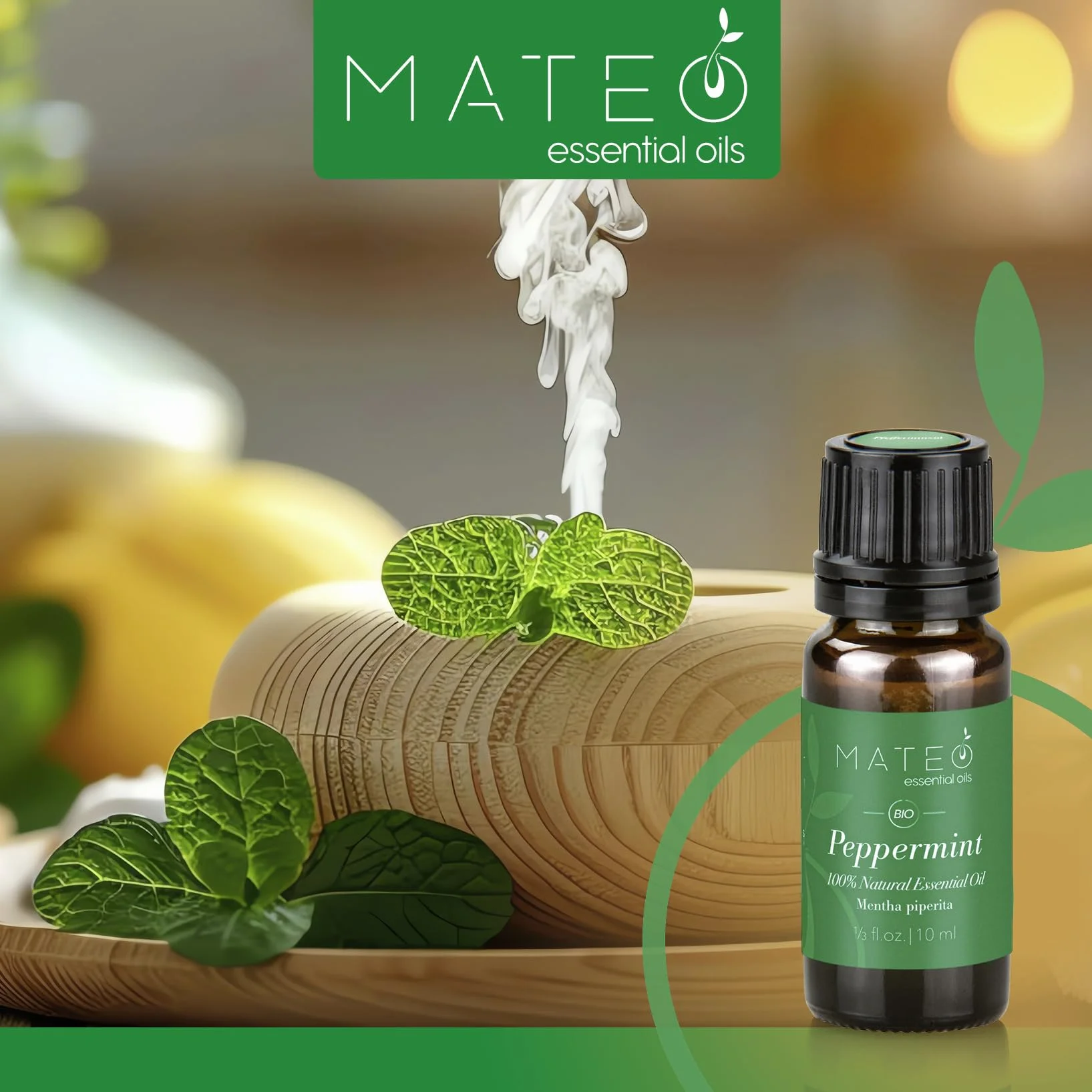 Olio Essenziale di Menta Piperita 100% Puro Naturale Qualità Terapeutica Aromaterapia 10 ml