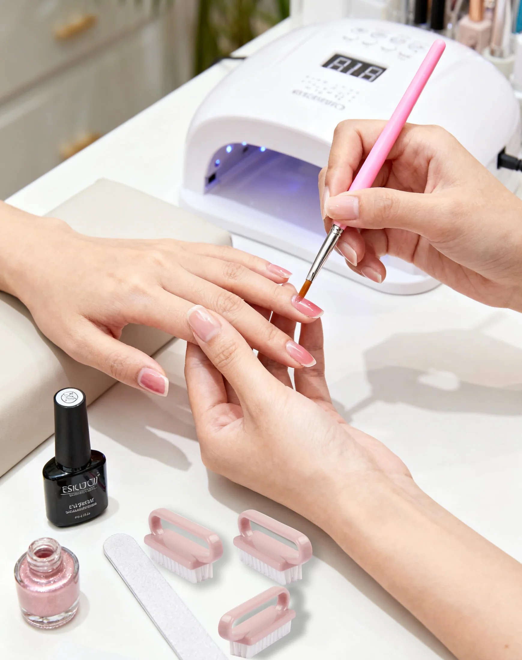Spazzola Per Unghie 3 Pezzi Maniglia Grip Pennello Lavaggio Mani Pulizia Unghie Pedicure Rosa