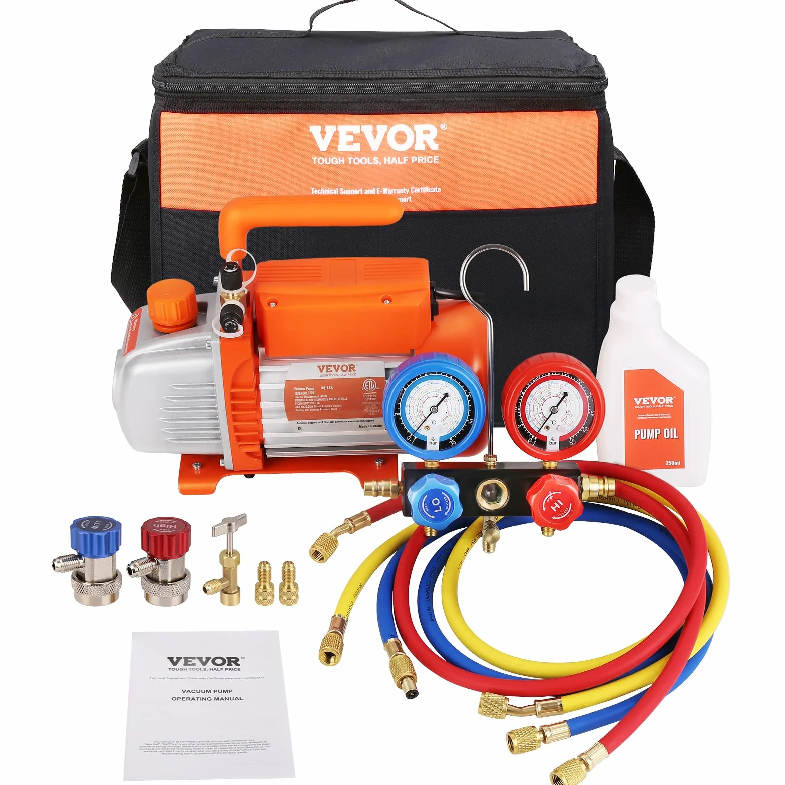 VEVOR Kit Pompa a Vuoto Monostadio 180W 4 CFM 55-276 bar 5 Pa per Aria Condizionata HVAC