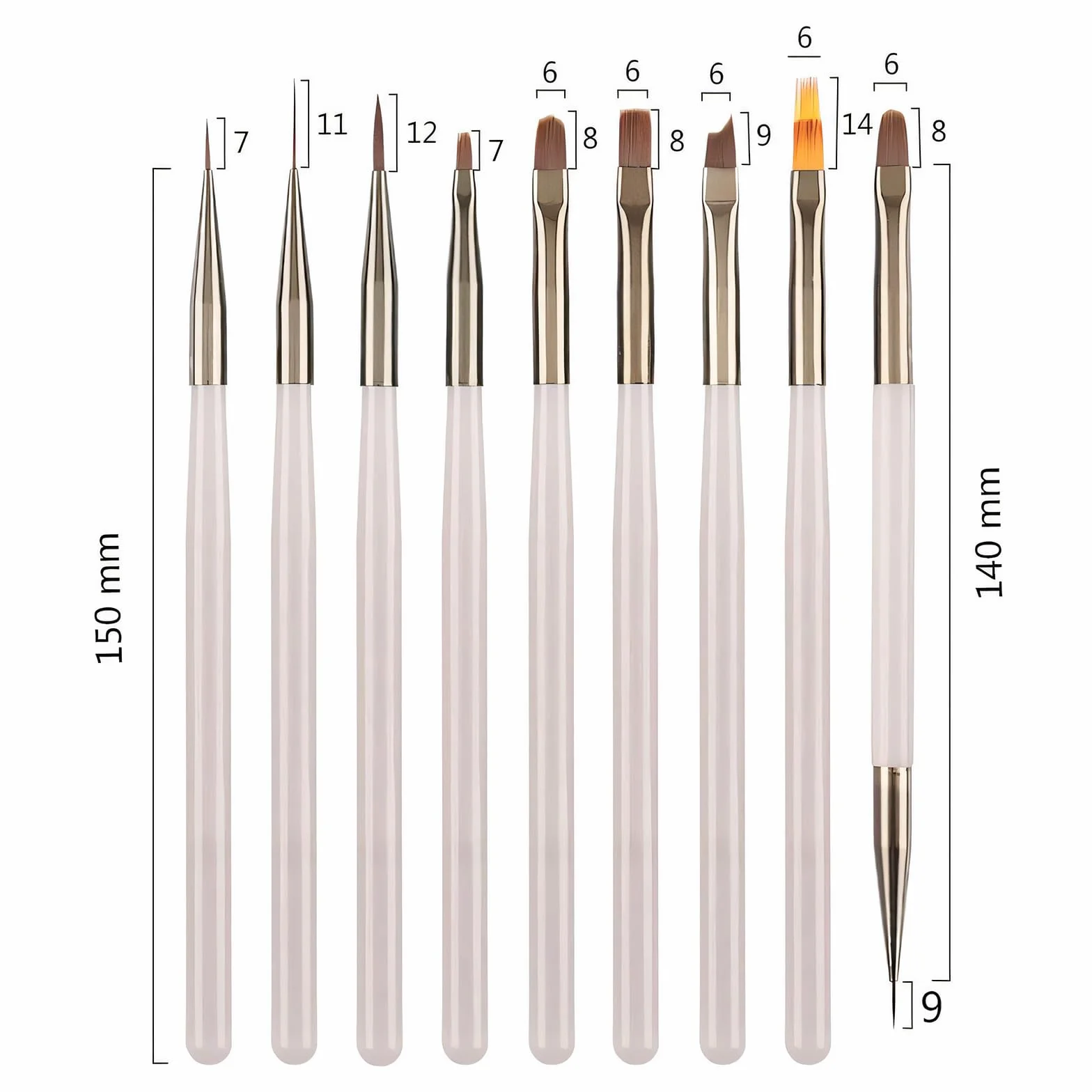 Set da 9 Pennelli per Unghie Grigio Ghiaccio, Pennelli Professionali per French Nails e Smalto UV Gel, pennelli per unghie gel Include Pennello per Intaglio Cristallo e Sfumato, per Manicure