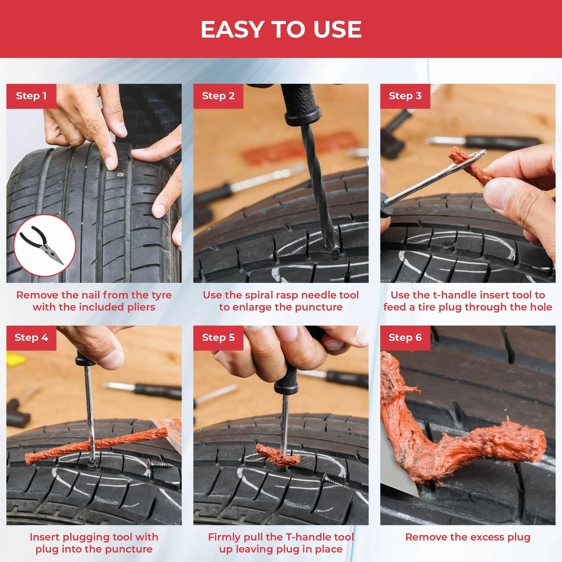 GADLANE Kit Riparazione Pneumatici Auto 26pc Foratura Moto Tubeless Emergenza Ripara Gomme