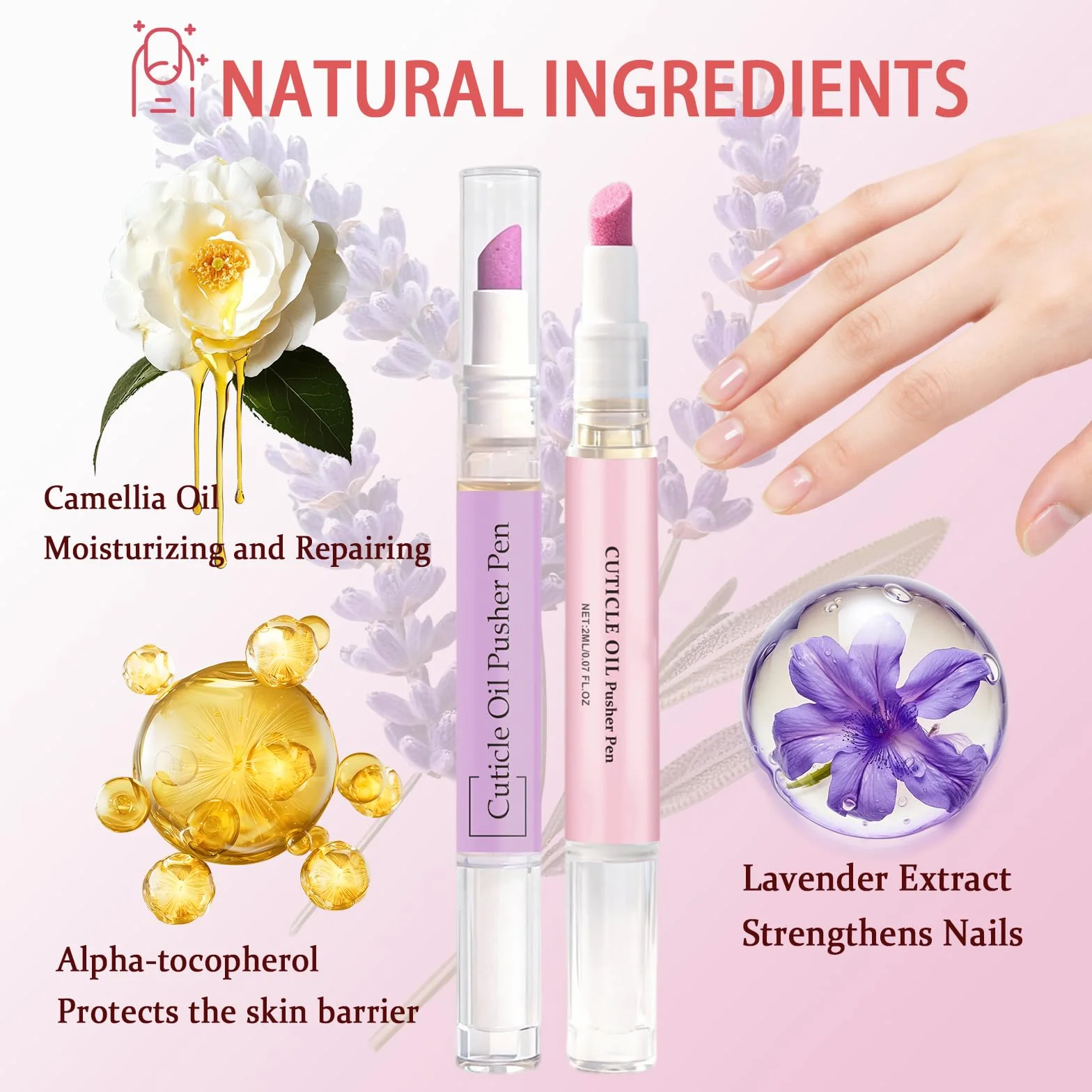 2PCS Penna Spingi Cuticole 2 in 1, Penna 3 in 1 con olio per cuticole, Olio Cuticole Unghie, 3-In-1Nail Care Pen, Nutriente E Lucidante,Cura Delicata,Adatto Per Unghie Secche E Danneggiate