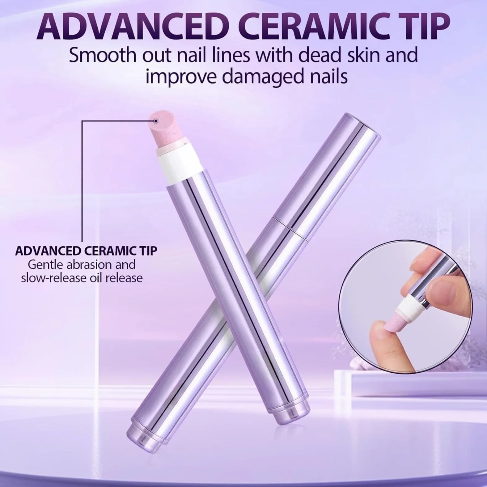 Penna per olio per cuticole 3 in 1, con punta in ceramica, per la cura delle unghie, per unghie secche e danneggiate