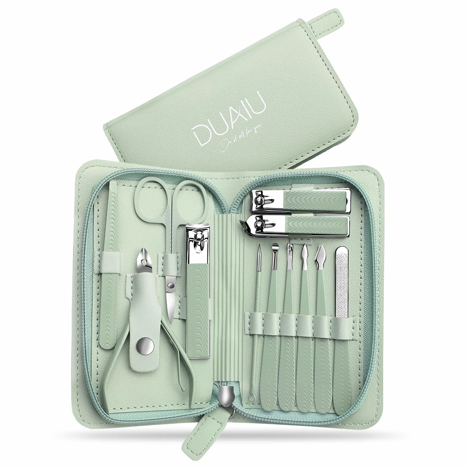 Kit Manicure Professionale 12 Pezzi Acciaio Inox Tagliaunghie Set Donne Uomini con Borsa Viaggio