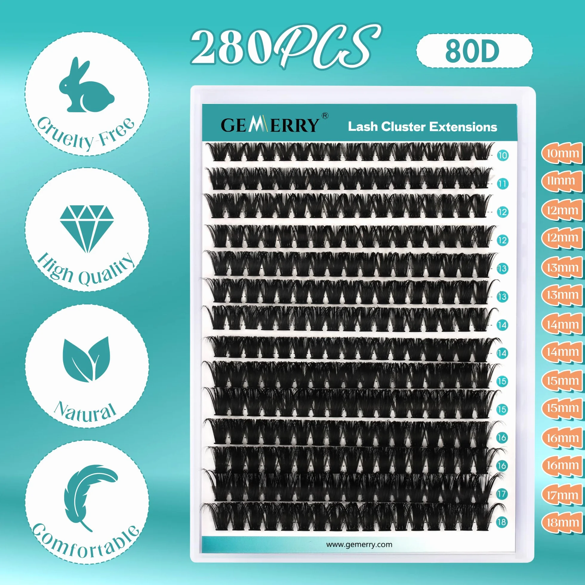 GEMERRY Ciglia Finte Ciuffetti Kit 80D 0.07mm D Curl 10-18mm con Bond and Seal Pinzette Extension Ciglia