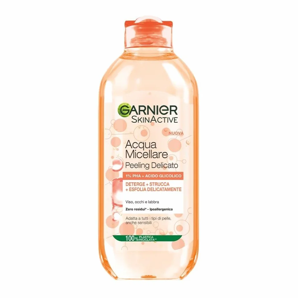 Garnier SkinActive Acqua Micellare Tutto-in-1, Peeling Delicato, Esfoliante, Per Tutti i Tipi di Pelle, Senza Risciacquo, Formula Vegana e Ipoallergenica, 400 ml