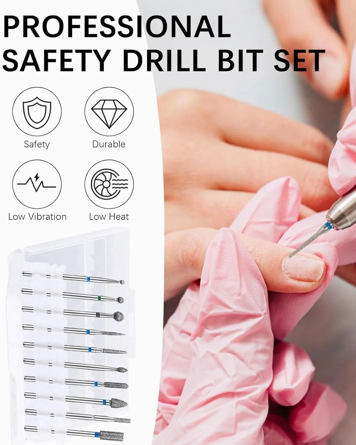 Fresa Unghie 10 Pezzi Punta da Trapano per Manicure Elettrica Professionale