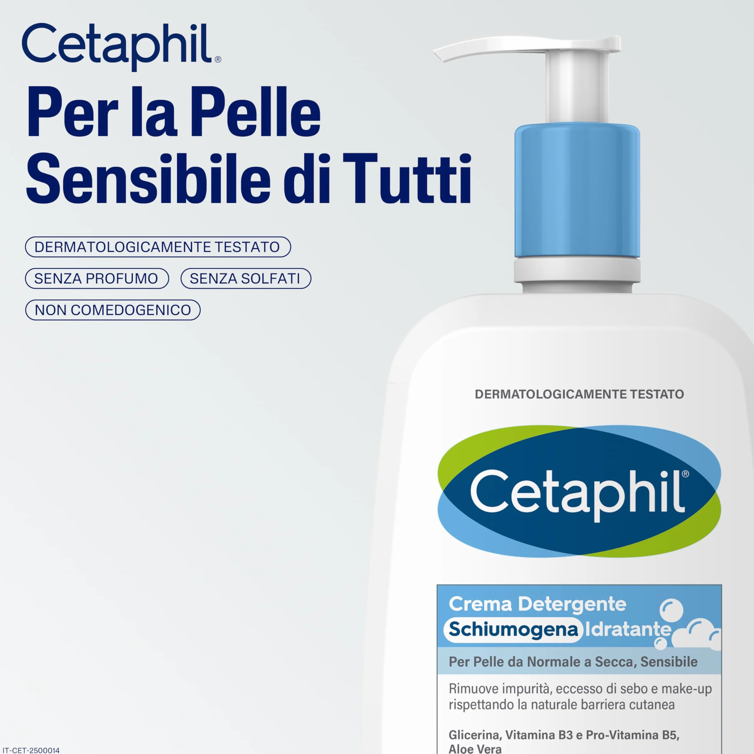 Cetaphil Detergente Viso Schiumogeno Idratante, per Pelle Normale, Secca e Sensibile, con Aloe Vera, Effetto Lenitivo, Senza Profumo, Formato 473 ml