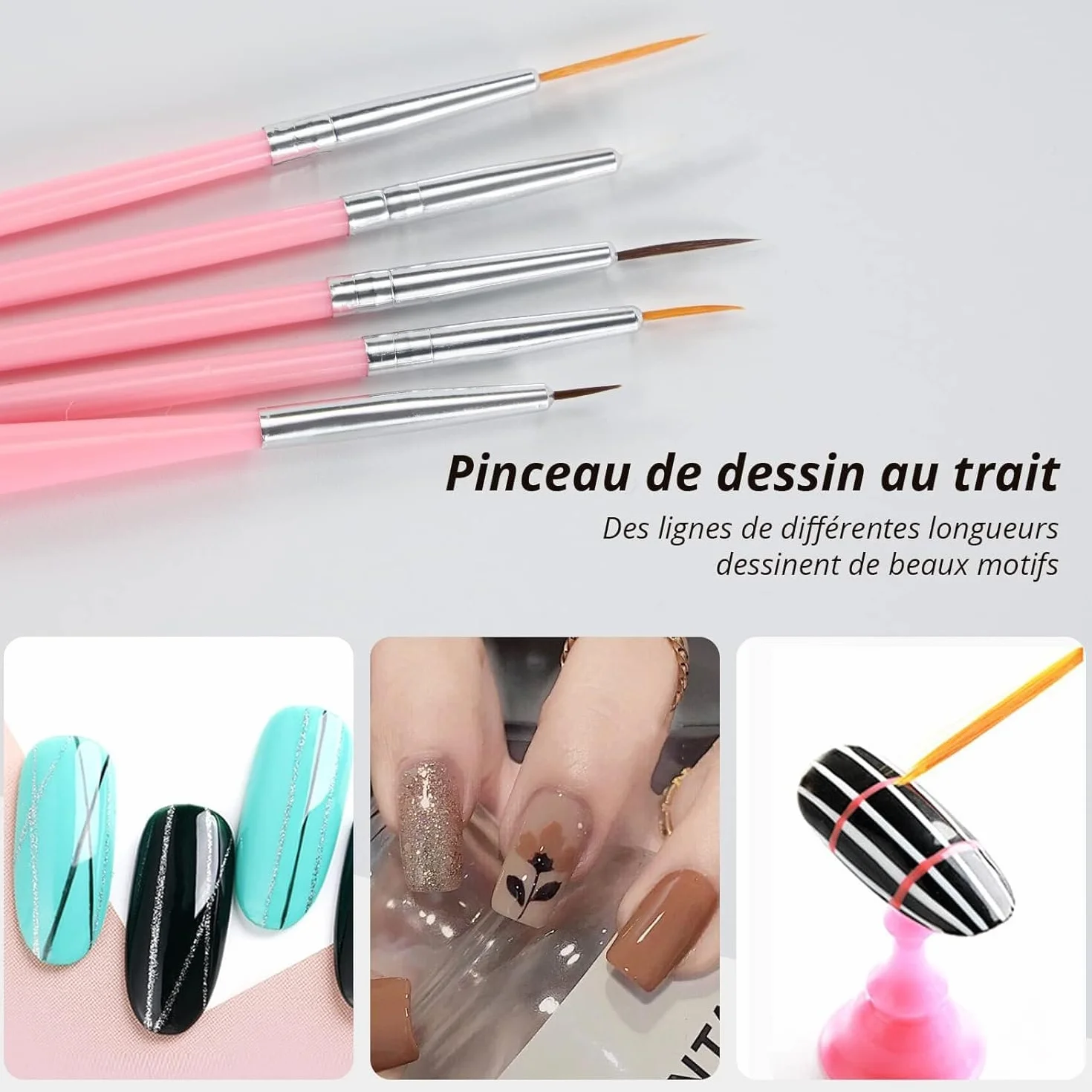 20 Pennelli per Unghie, Pennello per Gel con Punta Dotting, Pennello per Costruzione Gel UV, Pennello Sottile per Unghie Acrilico per Design Nail Art Fai-da-Te - Rosa