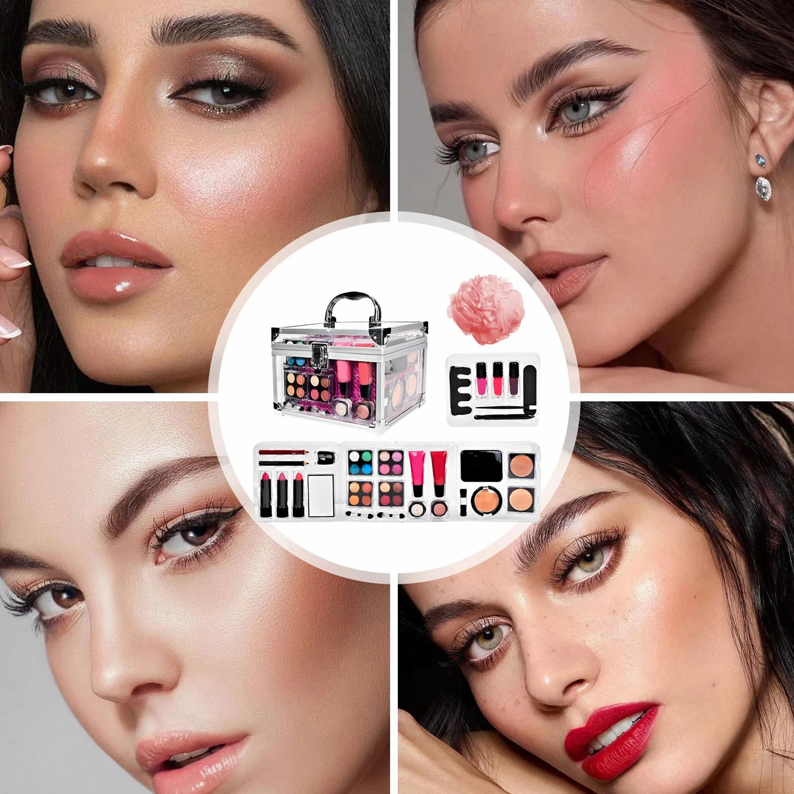 Kit Di Trucco Per Donna Set Da Viaggio Compatto Con | Contour Pennello Blush Con Astuccio Per Ragazze Adolescenti Quotidiano Cerimonie Eventi Matrimonio