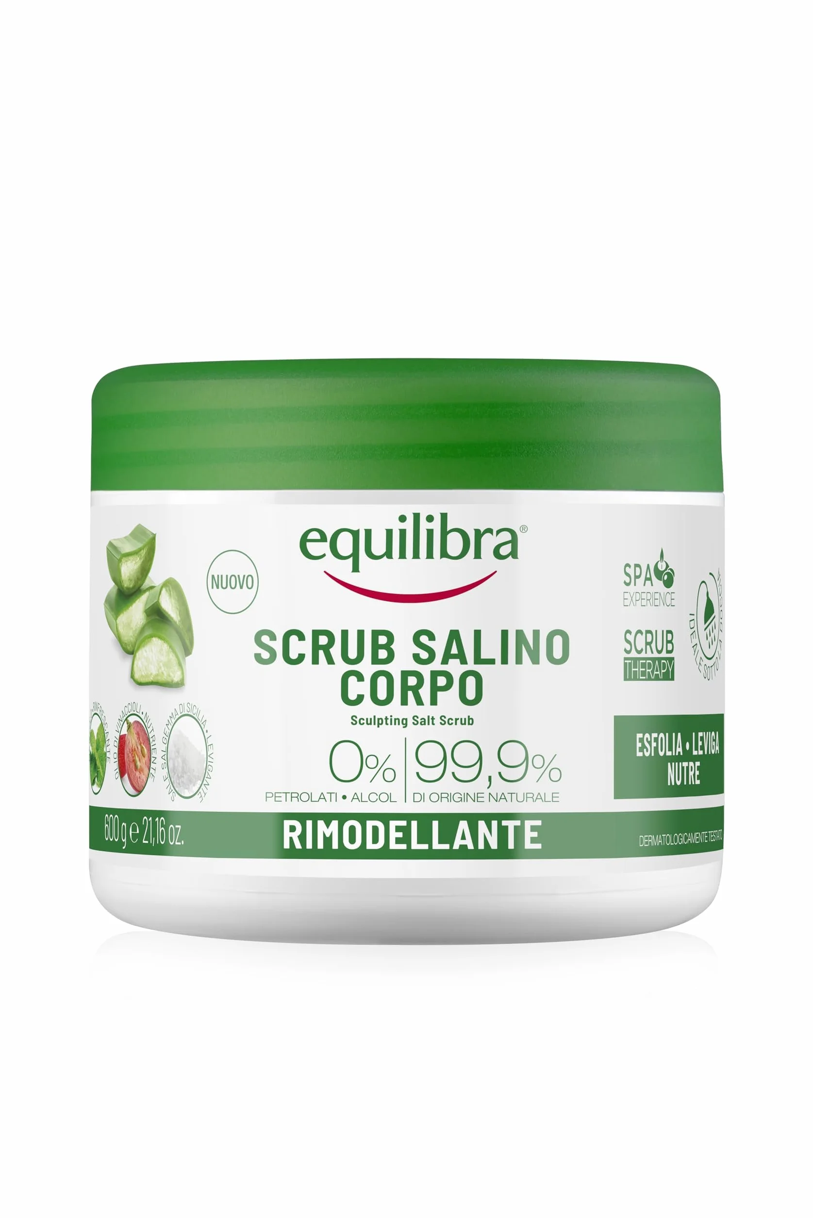Equilibra Scrub Salino Corpo Rimodellante 600 g Sale Salgemma Sicilia Aloe Vera Oli Naturali