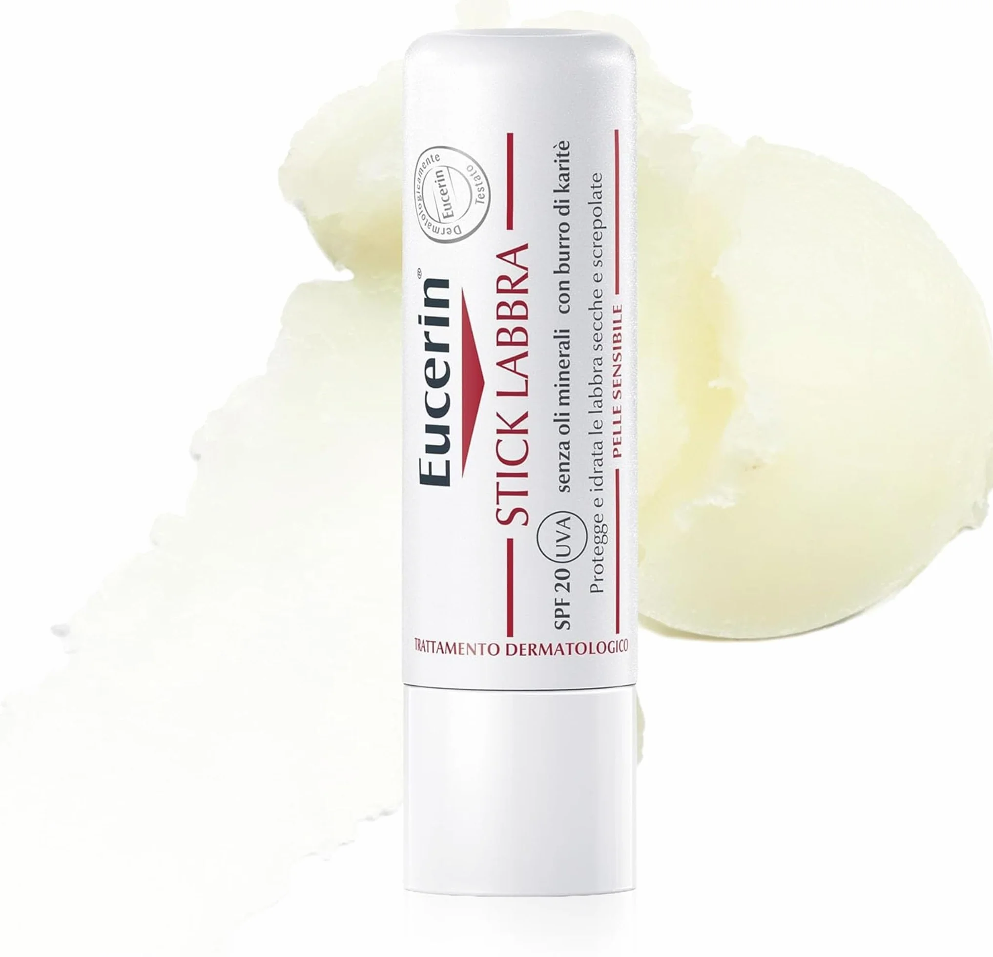 Eucerin pH5 Stick Labbra Protezione Attiva 4.8 g, Balsamo labbra riparatore SPF 20 con Burro di Karité, Olio di Jojoba, Dexpantenolo e Vitamina E, Burrocacao per pelle secca, ruvida e screpolata