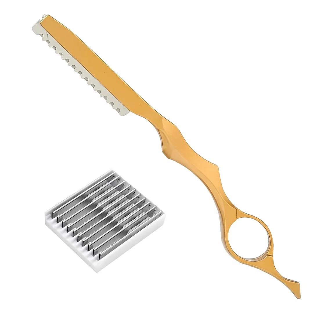 1 Set Rasaio Da Parrucchiere Attrezzo Per Taglio Capelli Forbici Da Parrucchiere Rasaio Pettine Con 10 Lame Acciaio Inossidabile Per Salon E Uso Domestico Or