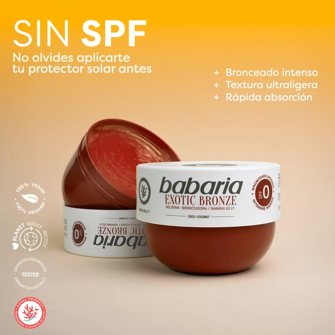Babaria Gelatina Abbronzante Cocco Bronzo Intenso Acceleratore Abbronzatura Resistente all'Acqua Vegana 300 ml