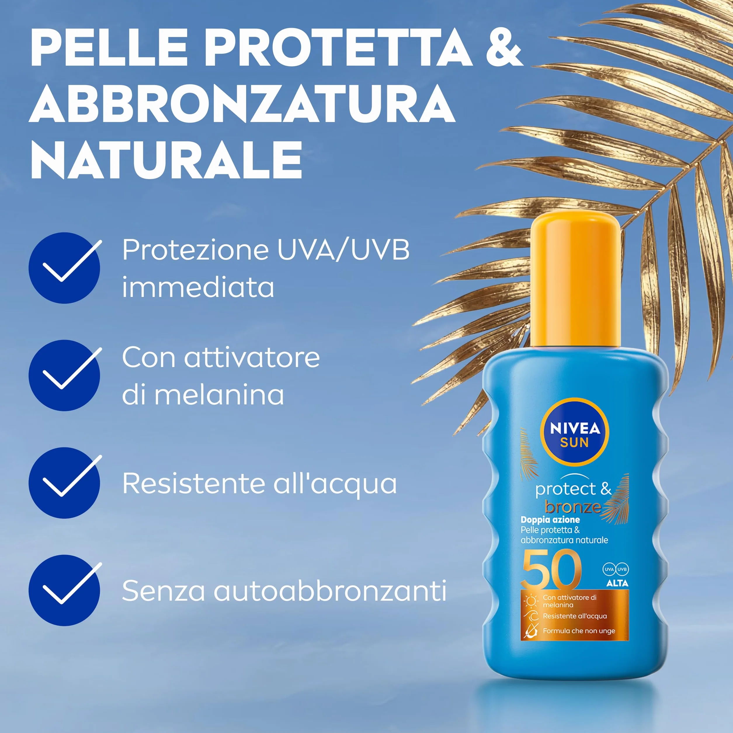 NIVEA SUN Spray Protect & Bronze SPF 50 200 ml Crema Solare Abbronzante Corpo