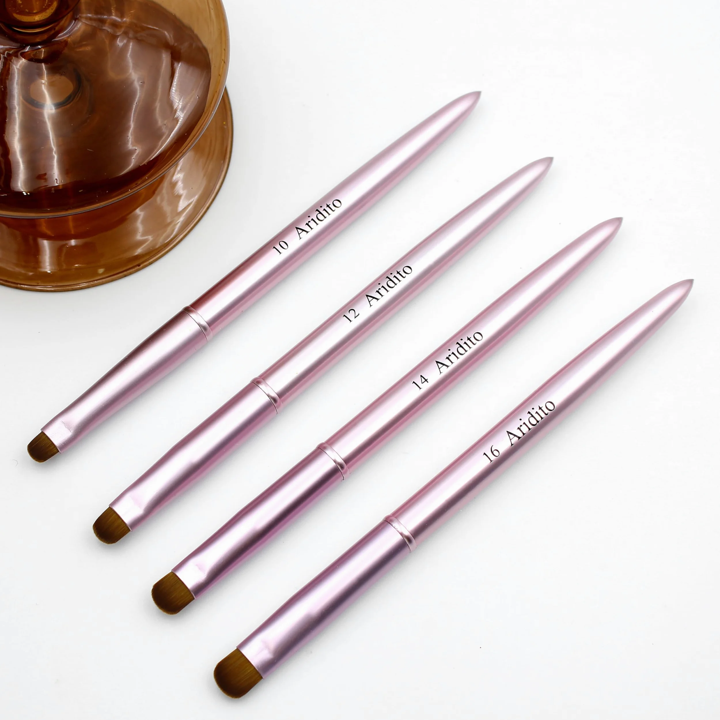 4 pennelli per unghie francesi in metallo rosa, pennello professionale a punta francese, spazzola per la pulizia delle unghie (#10, #12, #14, #16)