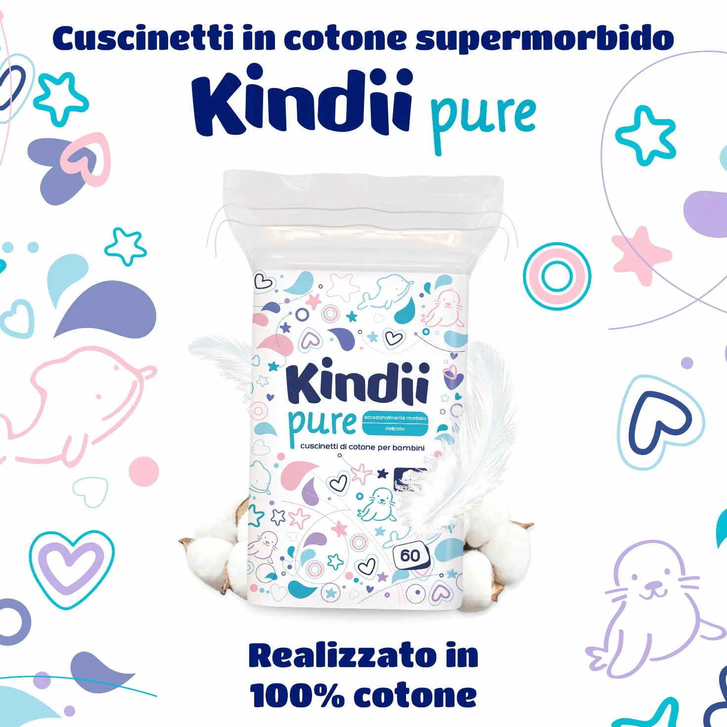Kindii Quadrotti Cotone Neonato 60 Pezzi Quadrati grandi per pelli sensibili