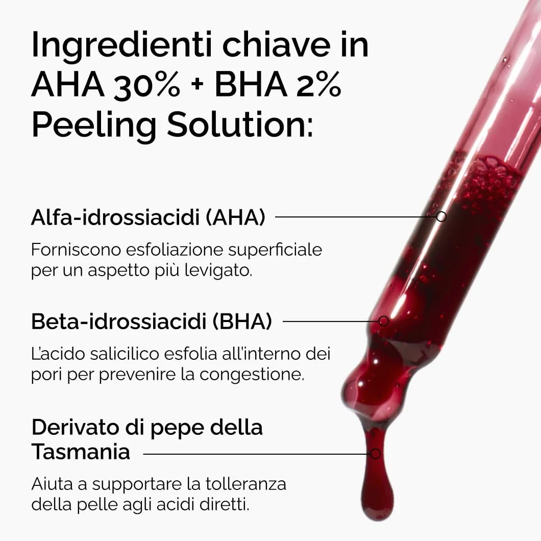 The Ordinary AHA 30% + BHA 2% Peeling Solution, Soluzione alfa-idrossiacidi e beta-idrossiacidi, Esfoliante avanzato per una pelle più luminosa, 30ml