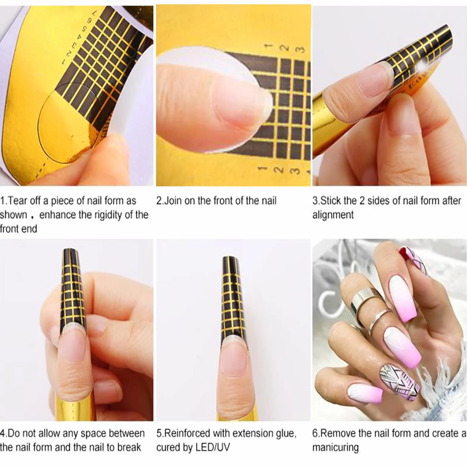 120 Pezzi Rotolo Cartine Oro Extension model Cartine Allungamento per Unghie Ricostruzione Fai da te Allungamento Unghie professional UV gel nail