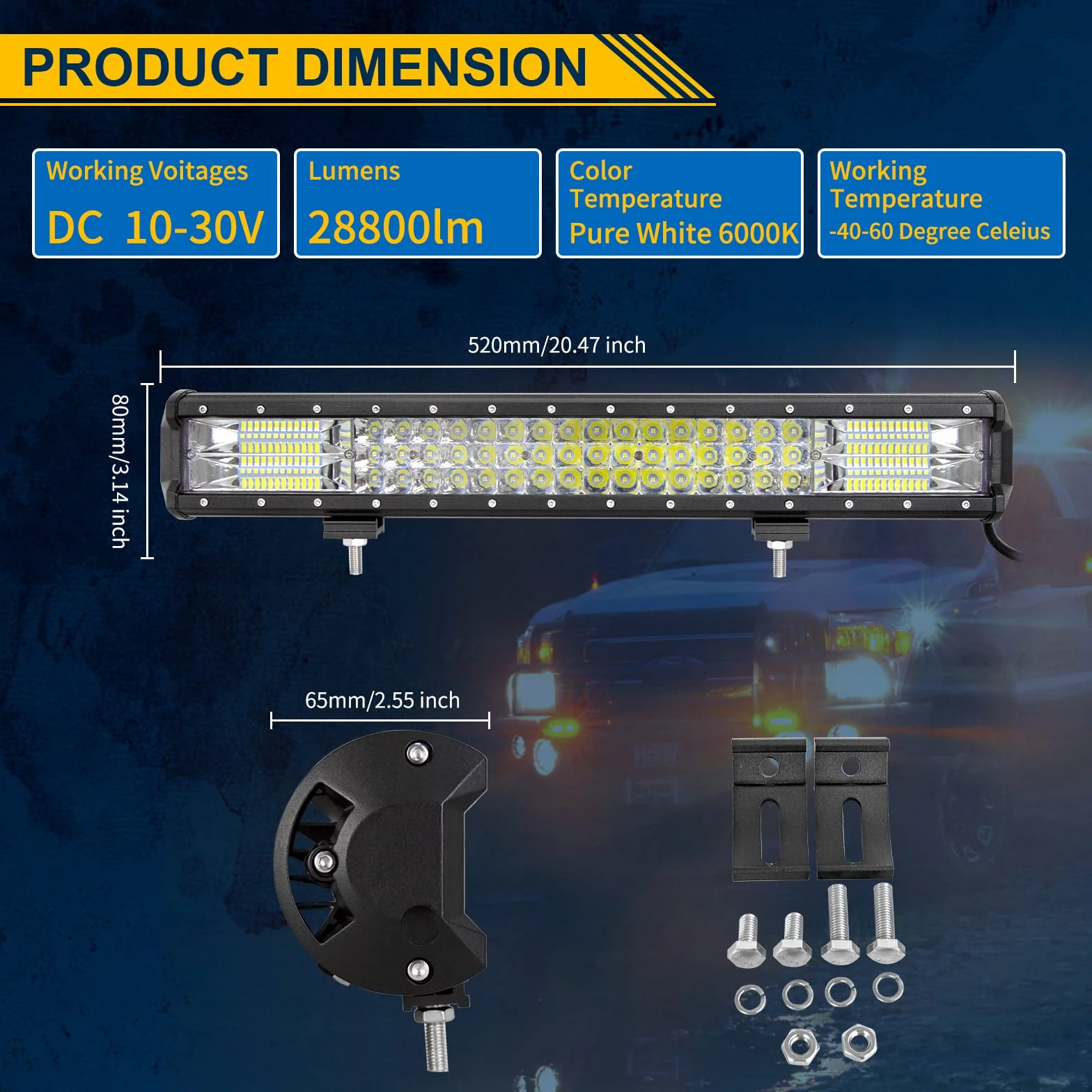 Willpower Barra LED Fuoristrada 51cm 288W Spot Flood Combo DC 12V Impermeabile Fari LED Luce da Lavoro