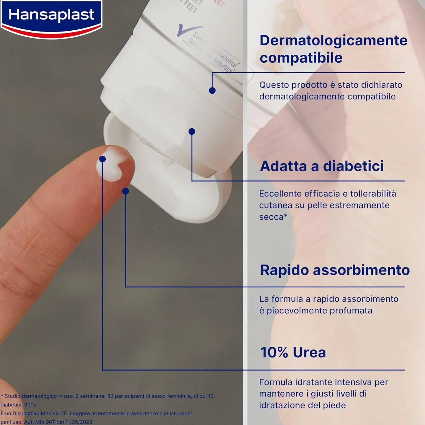 Hansaplast Crema Idratante per Piedi Secchi, Crema piedi secchi screpolati intensiva e nutriente, Formula per piedi ruvidi con 10% di urea, 1 confezione da 100 ml