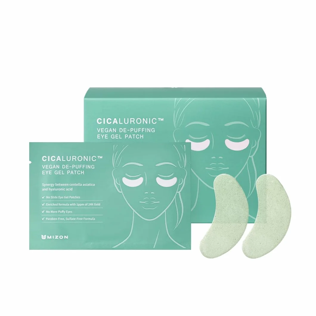 MIZON Patch vegano in gel Cicaluronico per gli occhi (21 paia) Antinfiammatorio con oro 24K e Cica, riduce il gonfiore, le occhiaie e le rughe (Cicaluronic Vegan De-puffing Eye Gel Patch)