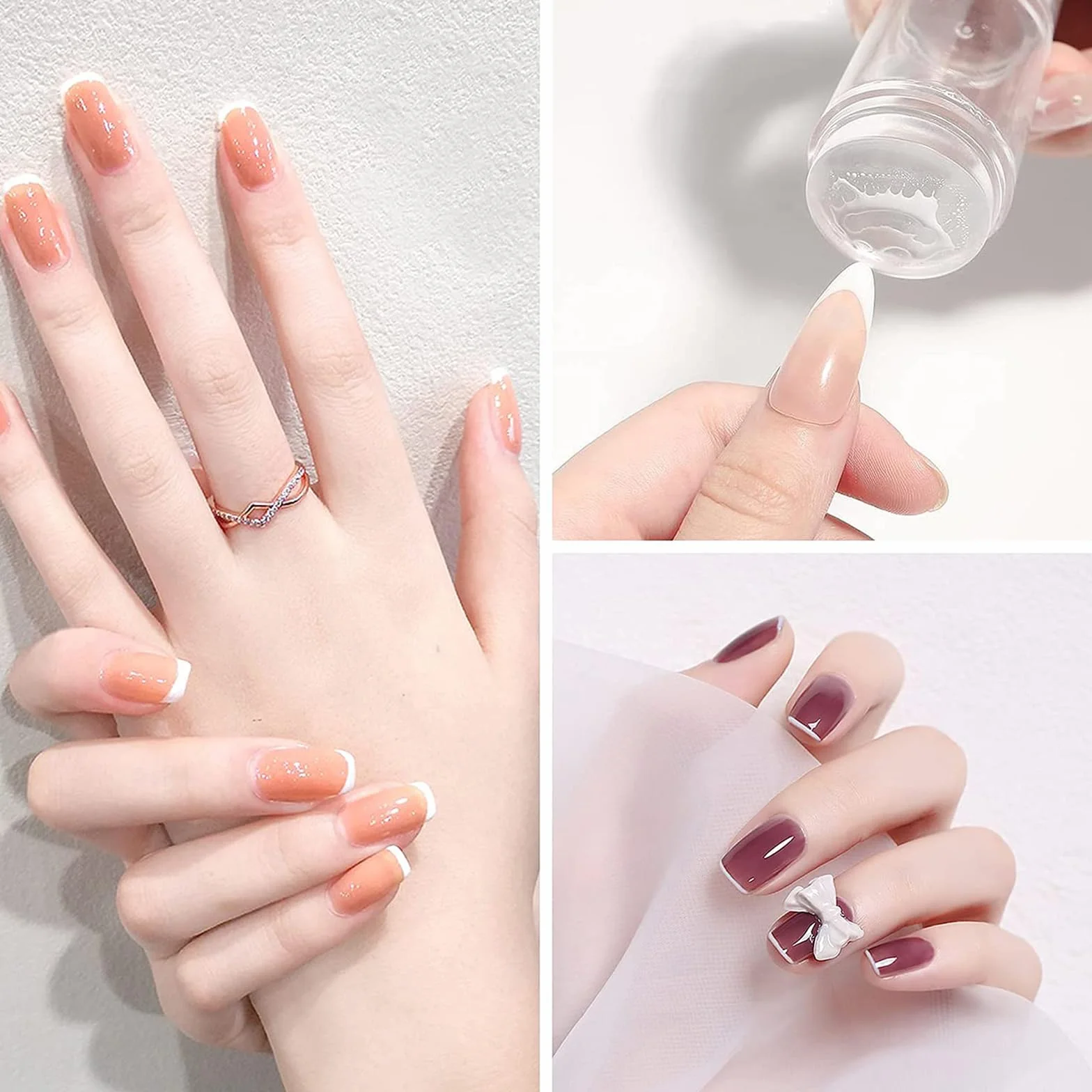 Set di 6 piastre per nail art, con 1 timbro trasparente, 1 raschietto (acchiappasogni, erba, motivi, foglie, coniglio, gatto)