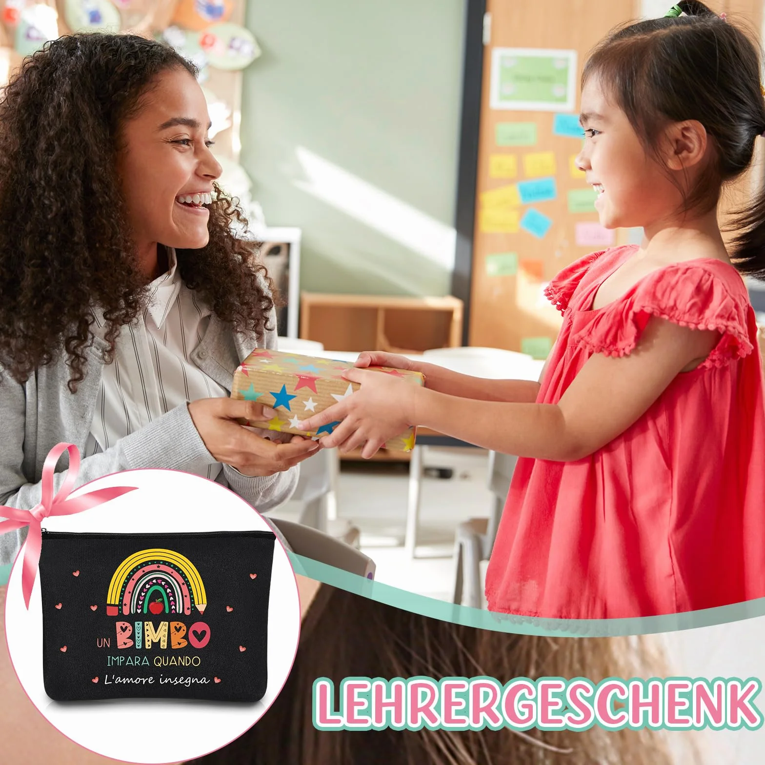 Xuniea Regalo Maestre Pochette Multiuso Fine Anno Idee Regalo Insegnanti per Insegnante Grazie Maestra Portachiavi Segnalibri Borsa per Cosmetici per la Festa dell'Insegnante