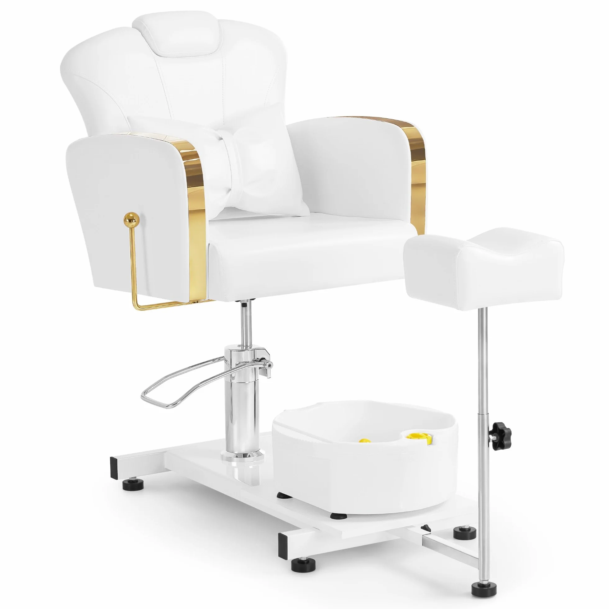 Barberpub Sedia da pedicure con vasca e sgabello, sedia da parrucchiere regolabile e inclinabile, per salone unghie retro F0371 (Oro-Bianco)