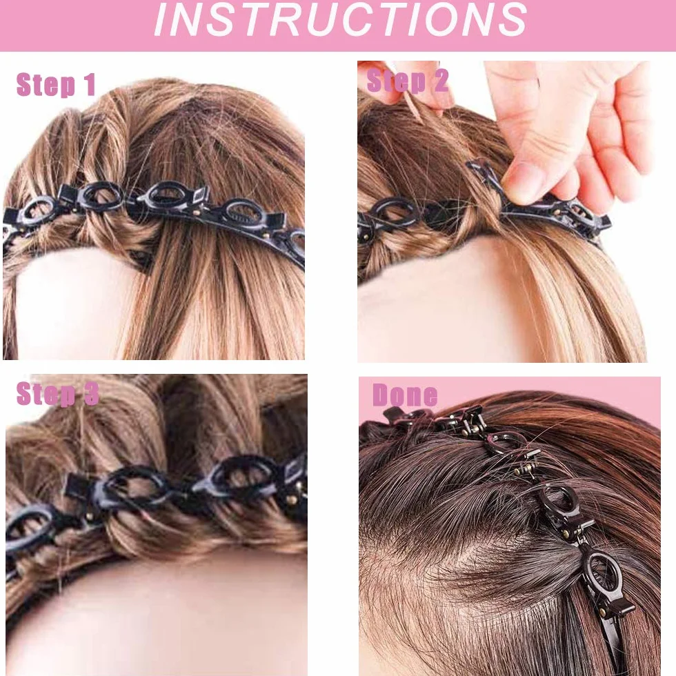 Fascia per capelli a doppio strato nera con clip per donne