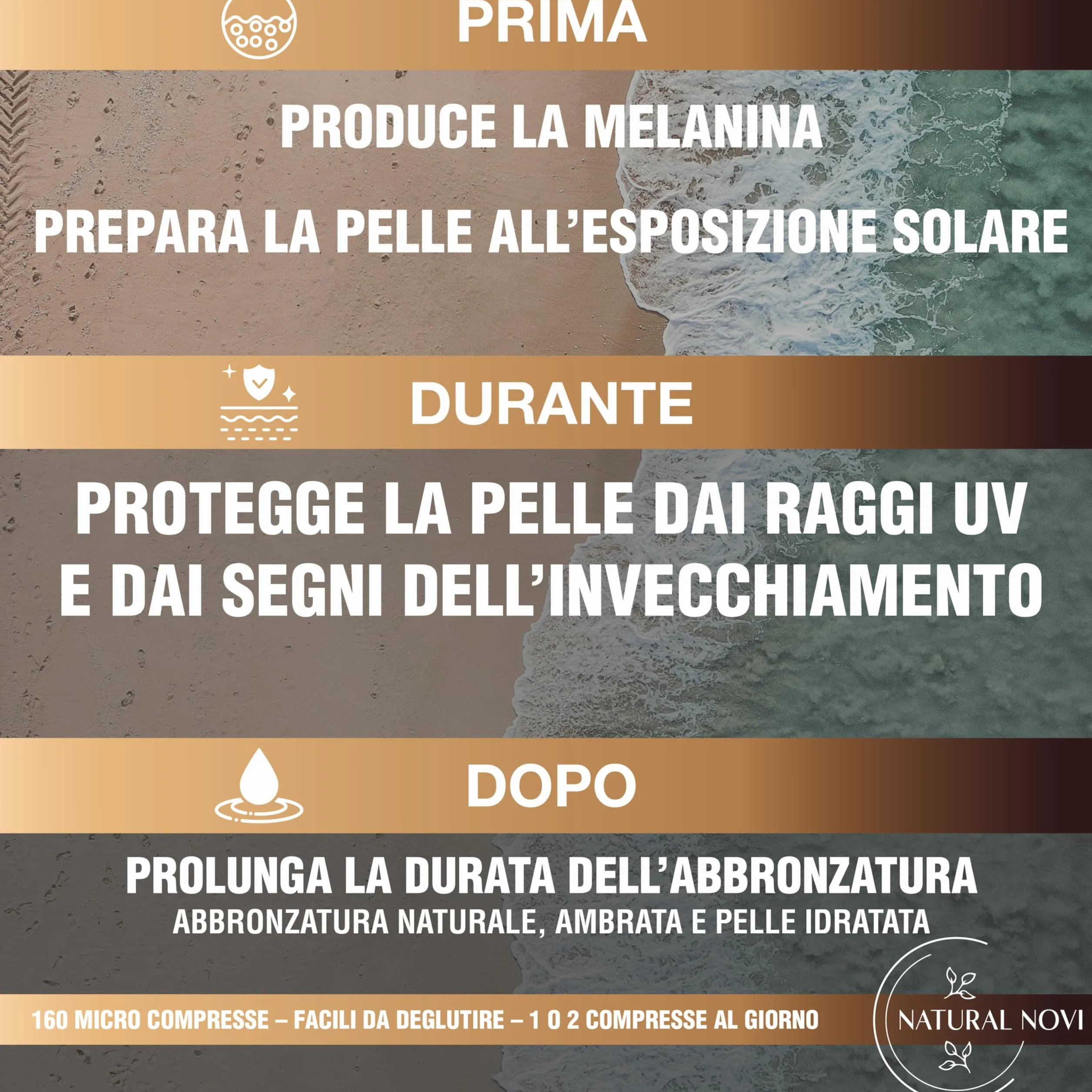 NaturalBronze Integratore Abbronzatura 160 compresse Betacarotene Licopene Rame Selenio Vitamine B C D E